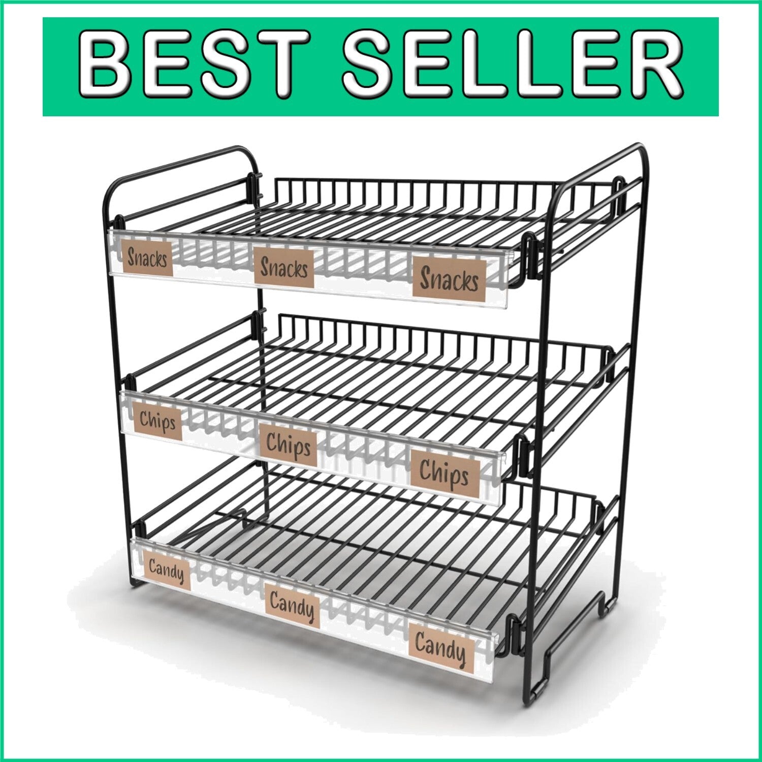 Versatile Black Metal Snack Rack with Clips - Perfect for Concession Stands