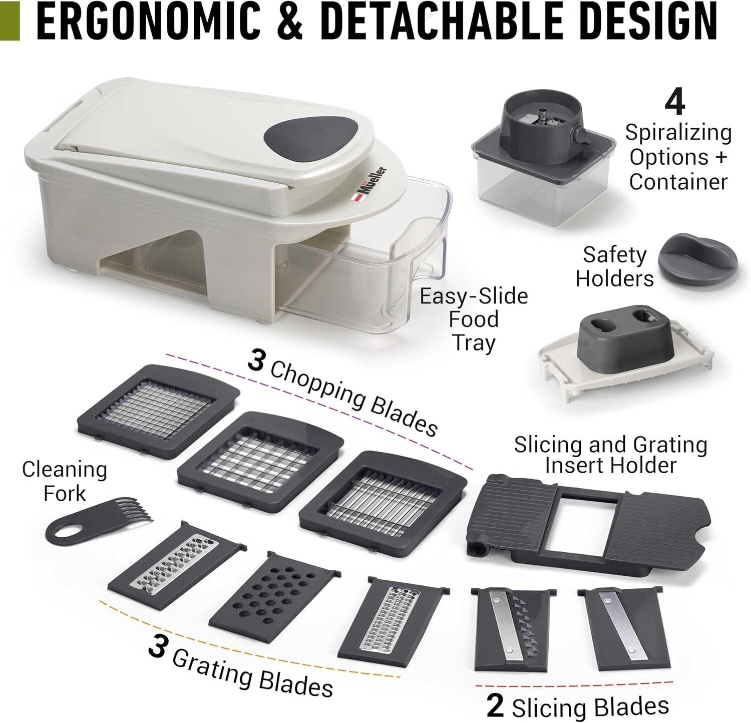 Efficient 12-Blade Mandoline Slicer with Food Container & Holder - Easy Cleanup
