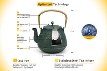 Load image into Gallery viewer, Stovetop Safe Japanese Cast Iron Teapot, 1200 ml with Leaf Design &amp; Infuser
