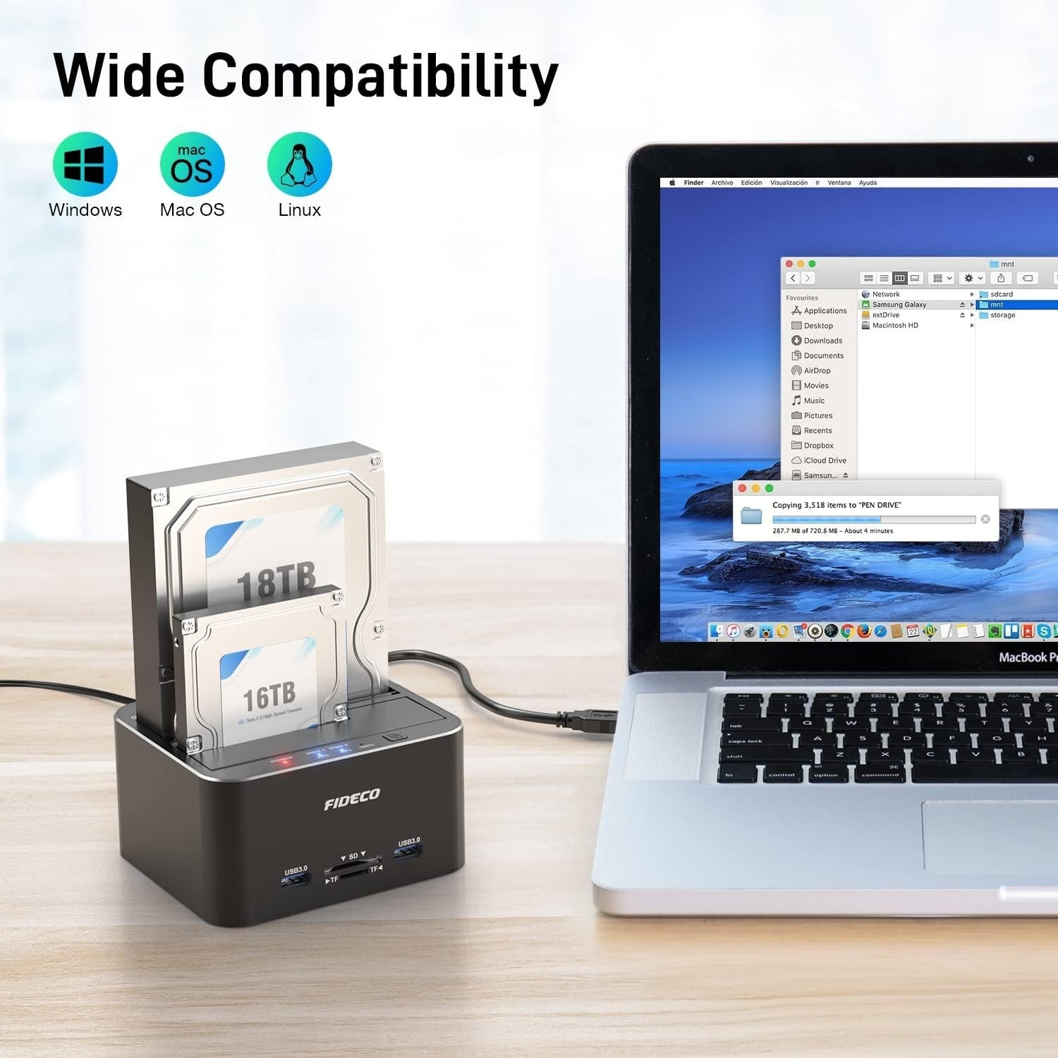Elegant Aluminum USB 3.0 HDD Dock - Supports 18TB, Compatible with Windows/Mac