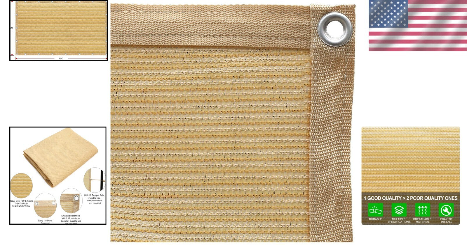 Easy-to-Install 6'x10' Shade Cloth with Grommets – Perfect for Weddings & Events