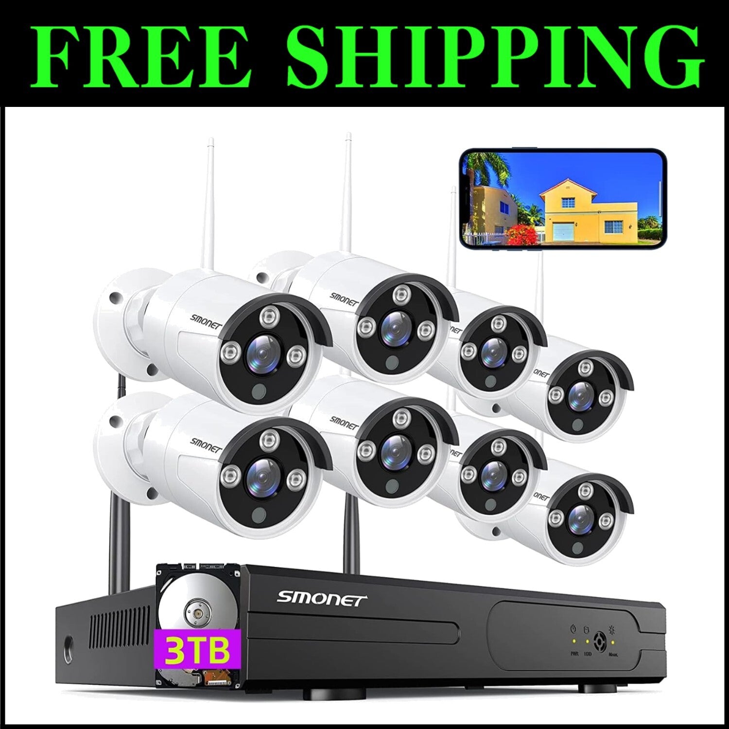 1080P Wireless Home Security Cameras - 8 Channel, Night Vision, Plug & Play