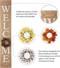 Load image into Gallery viewer, Charming Wooden Welcome Sign with Interchangeable Floral Wreaths for All Seasons