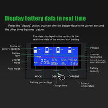 Load image into Gallery viewer, Intelligent LCD Battery Charger - Universal 4-Bay for 18650, 21700, Ni-MH &amp; More