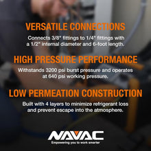 Load image into Gallery viewer, High-Flow Refrigerant Hose - 6ft, 3/8" to 1/4" Fittings, 20 Micron Vacuum Rated
