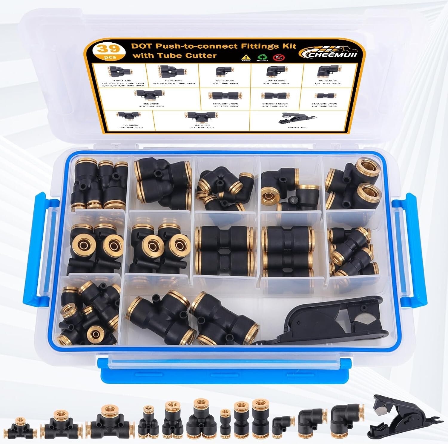 39 PCS DOT Brass Air Line Quick Connect Fittings for Trucks & Equipment Repair