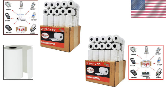 100 Premium German Thermal Paper Rolls - 2 1/4 x 50 Inches for POS Systems