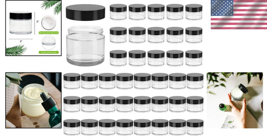 Stackable 2oz Clear Glass Jars with Airtight Black Lids - Ideal for Travel & DIY