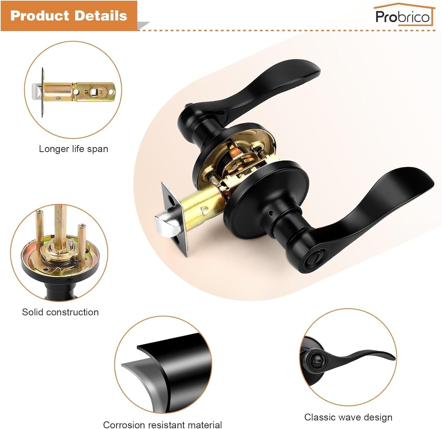 Durable Corrosion Resistant Privacy Door Levers - 8 Pack Matte Black Finish