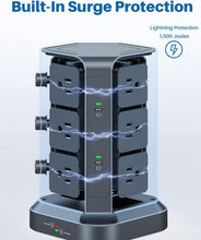 Load image into Gallery viewer, 65W PD Power Strip Tower with 12 AC Outlets &amp; USB Charging for Home Office