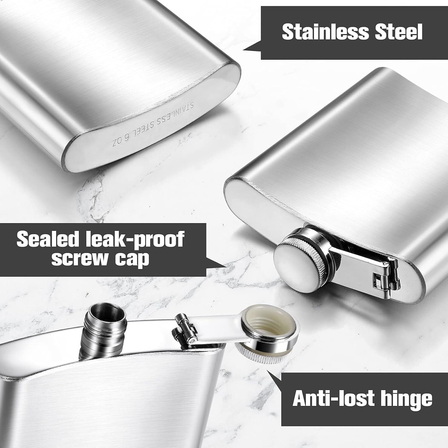 Elegant 20-Set Stainless Steel Hip Flasks with Funnels - 8oz for Every Occasion