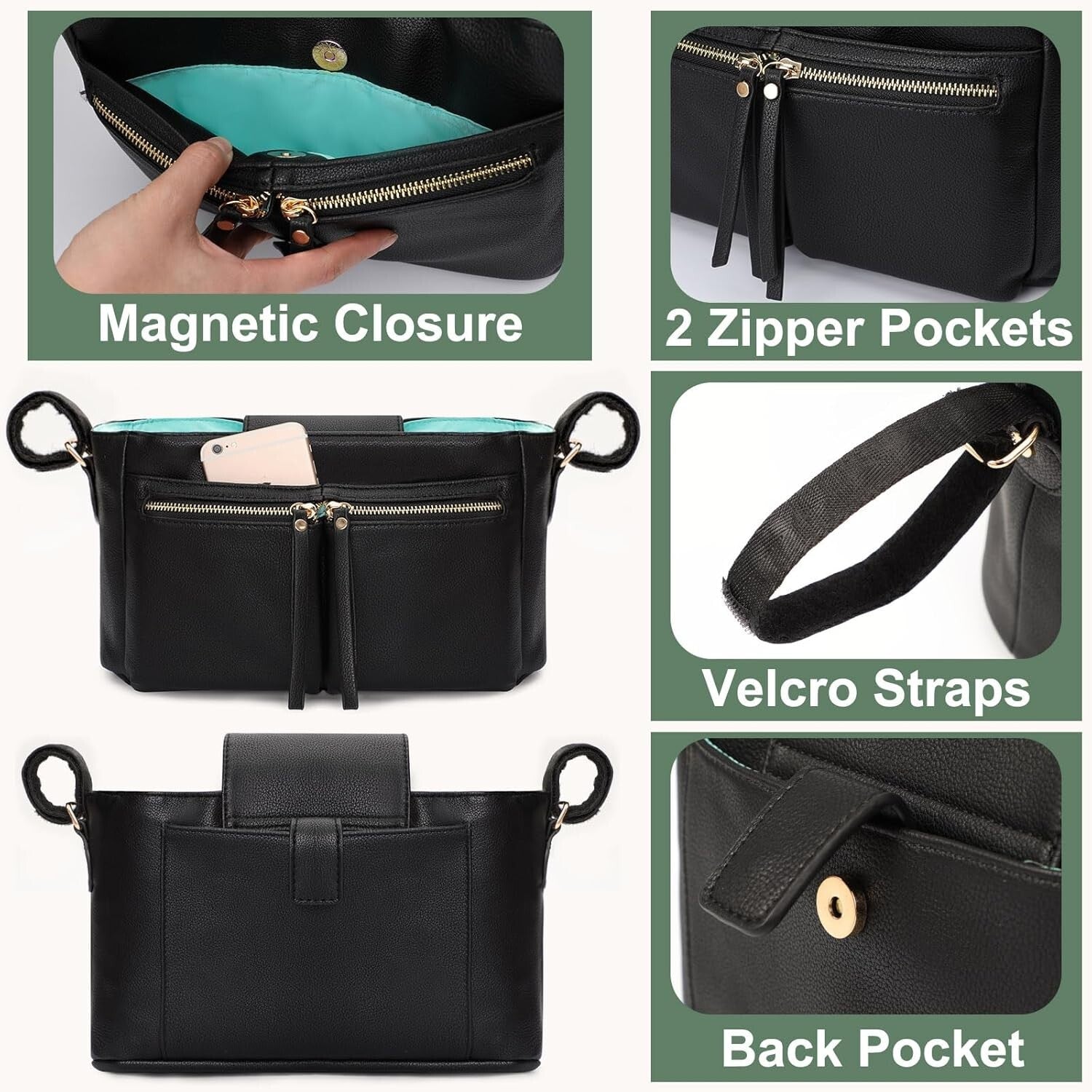 Elegant Stroller Organizer with Insulated Cup Holders - 10 Pocket Design in B...