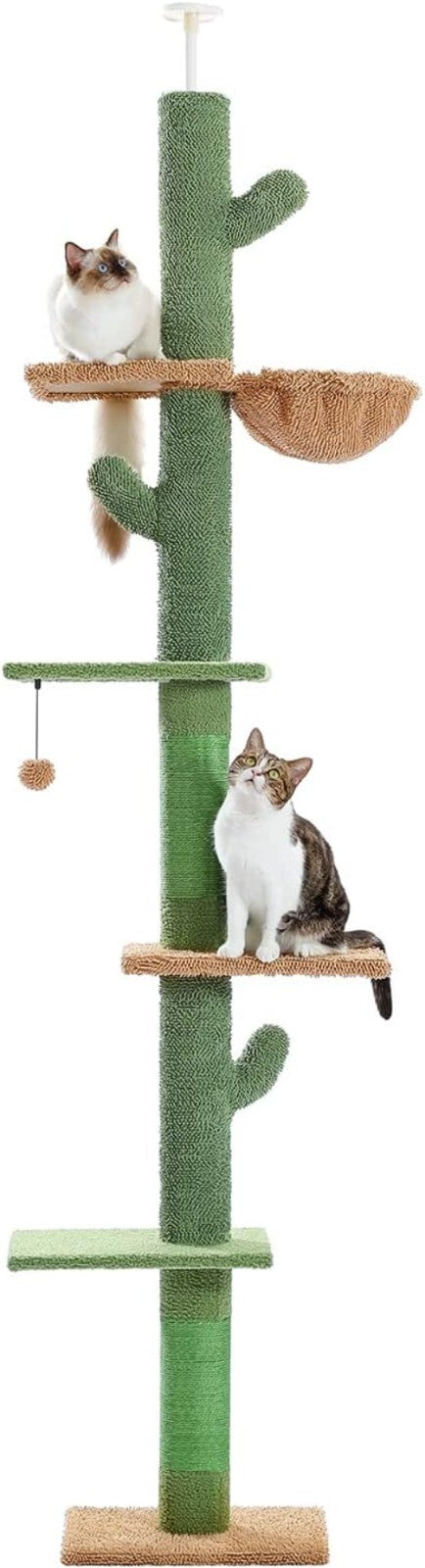 Floor to Ceiling Cat Tree - Cactus Design with Hammock & Scratching Posts