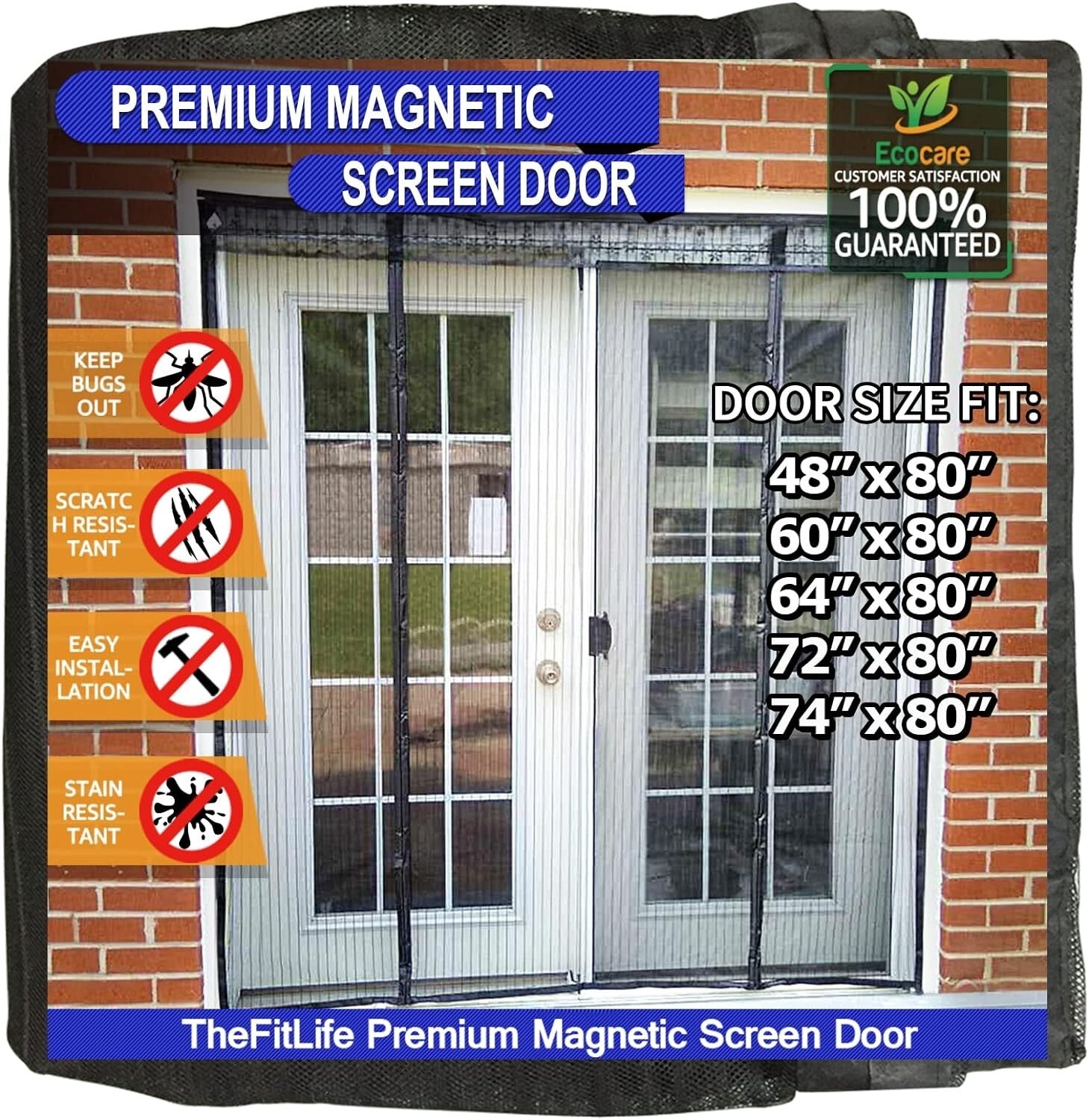 Easy-Install Magnetic Screen Door - 76''x8'' Perfect for Pet-Friendly Homes