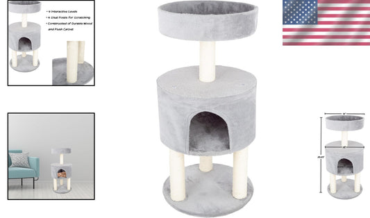 Deluxe Cat Tower with 4-Tier Levels, Plush Napping Spot, and Scratching Posts