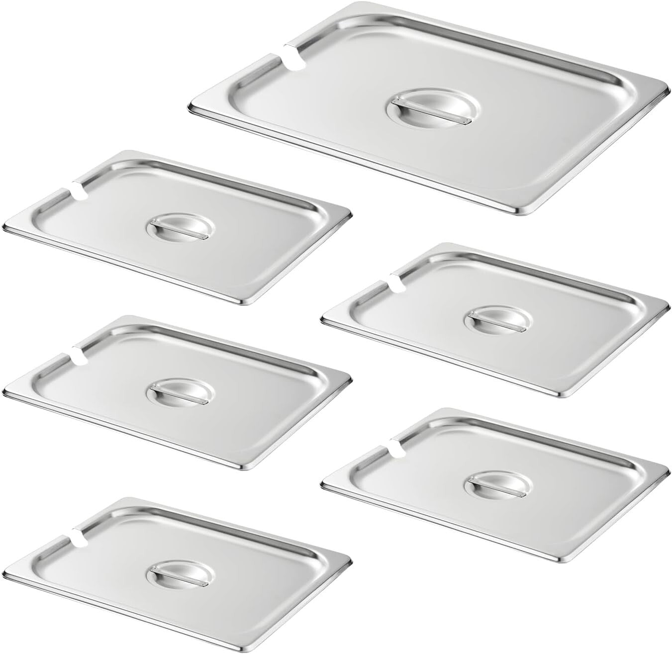 Durable 1/2 Size Stainless Steel Food Pan Covers - Set of 6 with Easy Handle