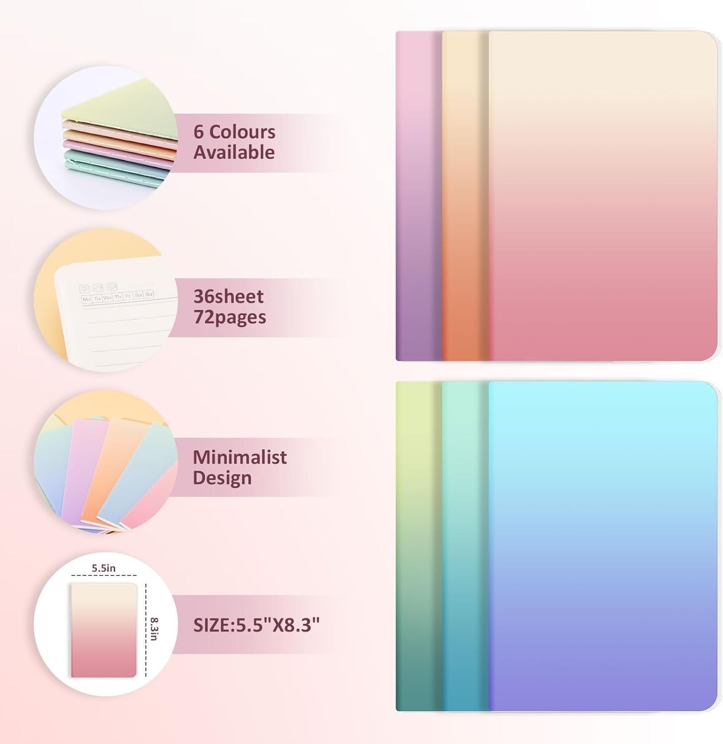 A5 Kraft Paper Notebooks - 12 Pack Gradient Lined Journals for Travel Writing