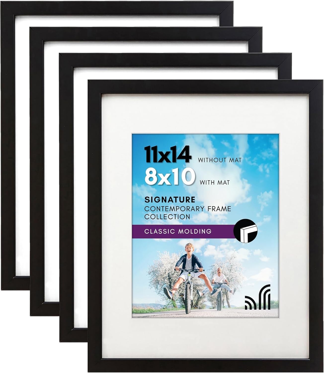 Elegant 11x14 Picture Frame Set of 4 with Shatter-Resistant Glass in Black