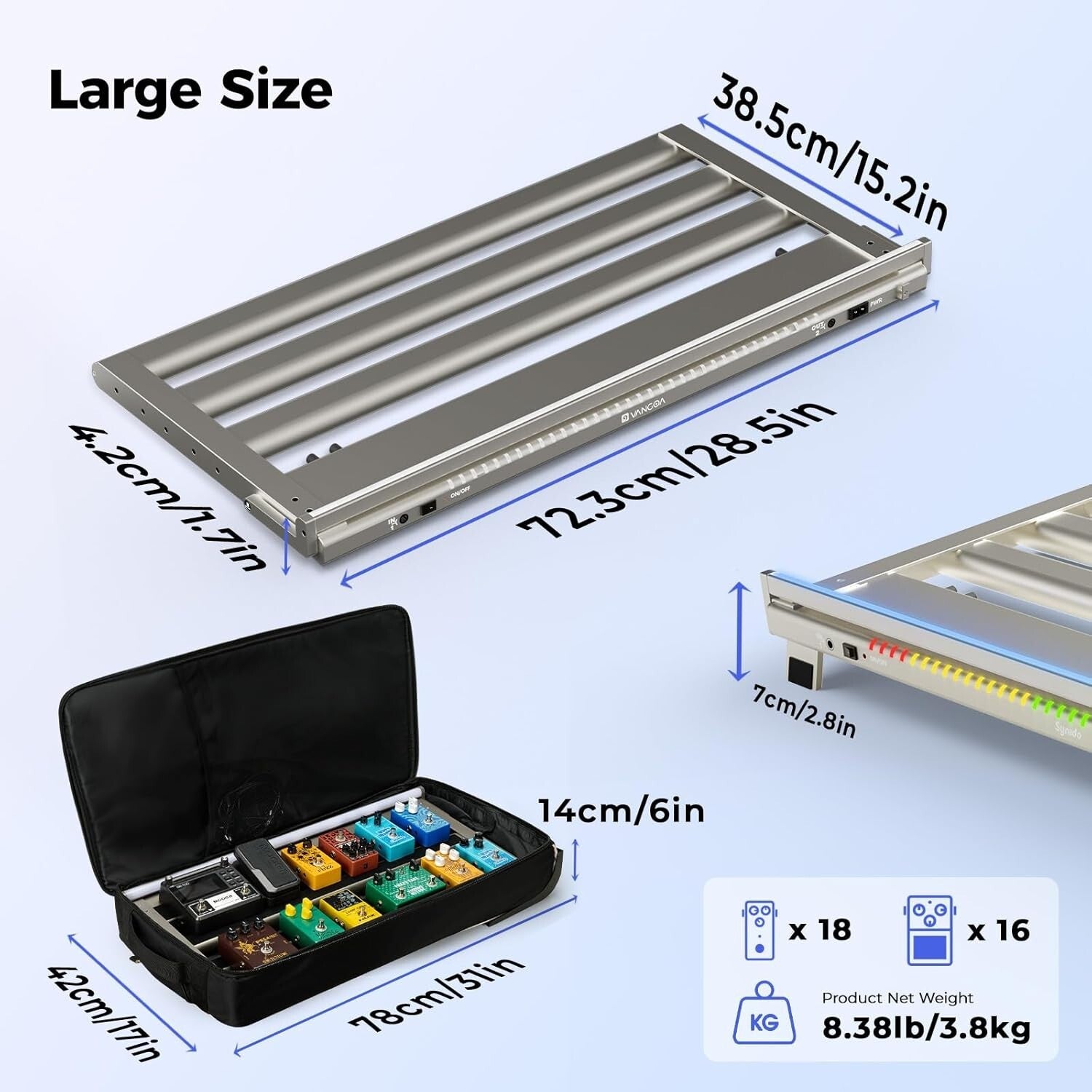 Portable Aluminum Guitar Pedalboard with Wheeled Bag & Isolated Power Supply