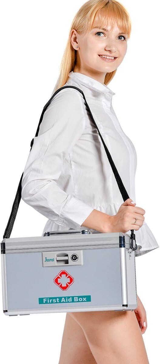 Lockable Aluminum Medicine Box with Key - Safe Storage for Home and Outdoor