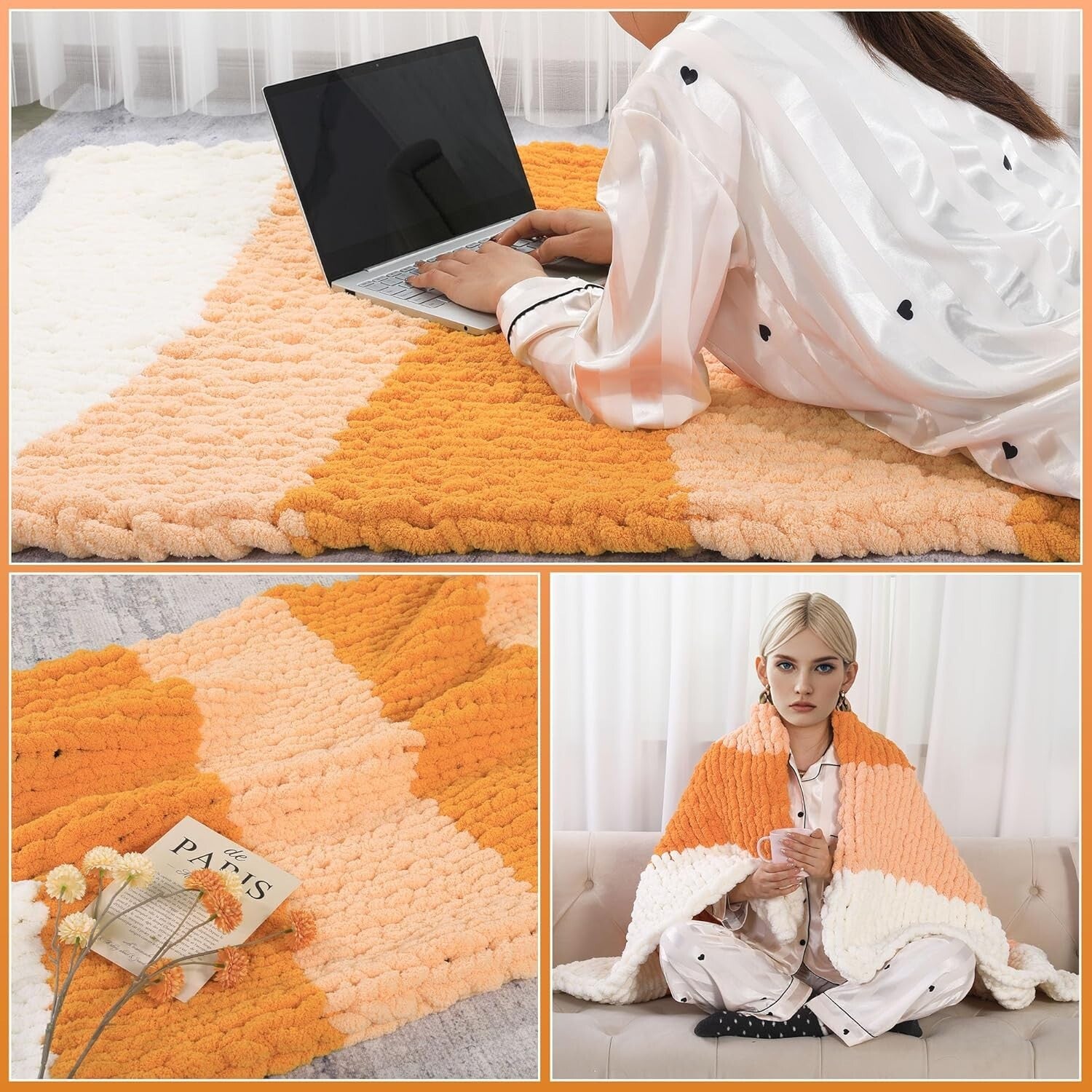 Chunky Knit Yarn Set - 12 Pack Orange Gradient for Cozy Hand Knitting Projects