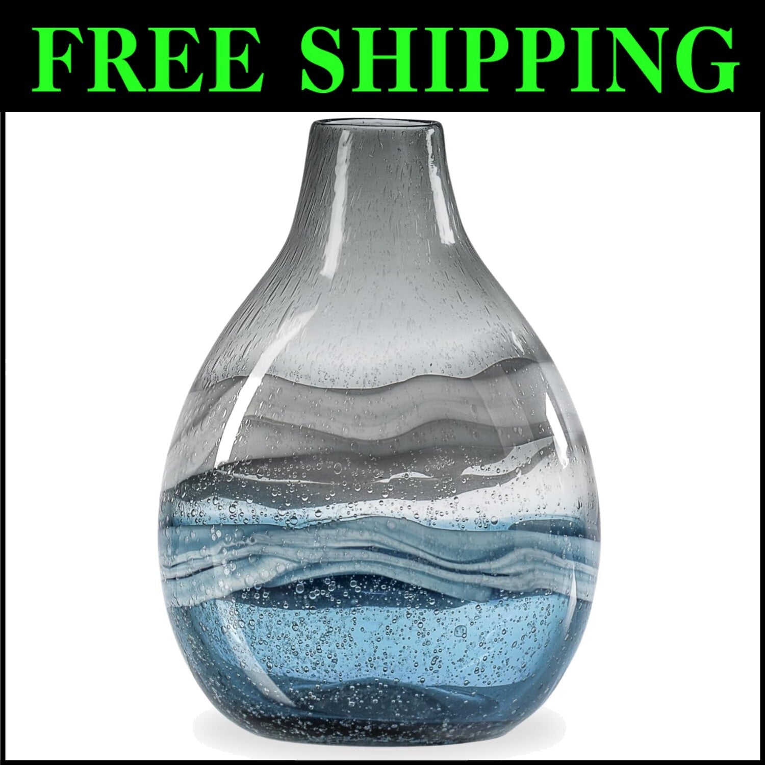 Unique 11" Blue Glass Centerpiece Vase - Perfect for Contemporary Interiors
