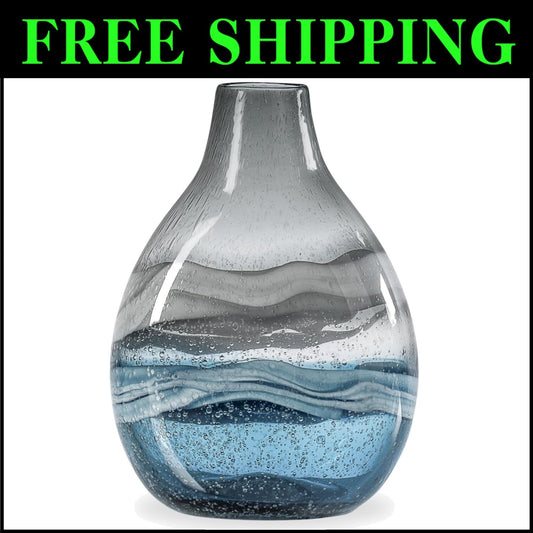 Unique 11" Blue Glass Centerpiece Vase - Perfect for Contemporary Interiors