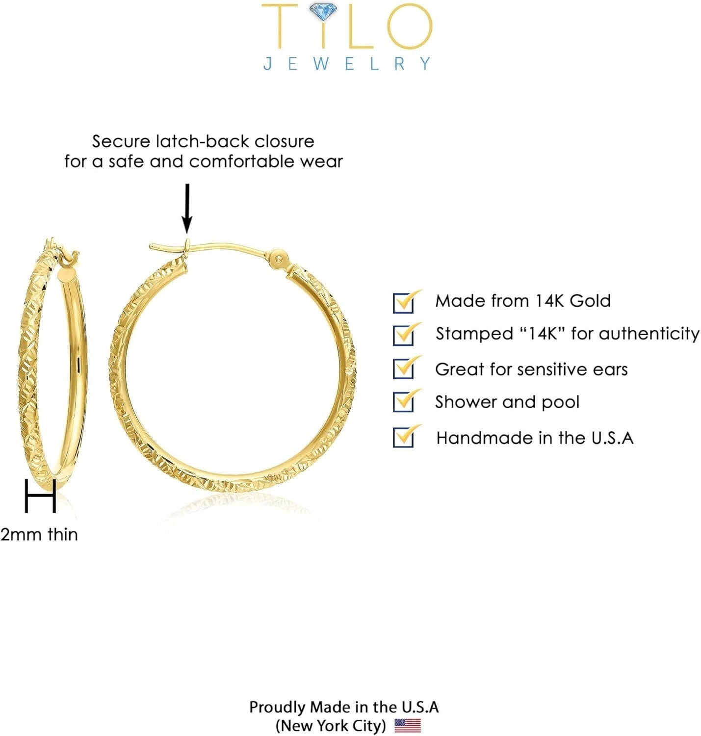 Timeless 14K Gold Diamond-Cut Hoop Earrings - Perfect for Every Occasion, 1''