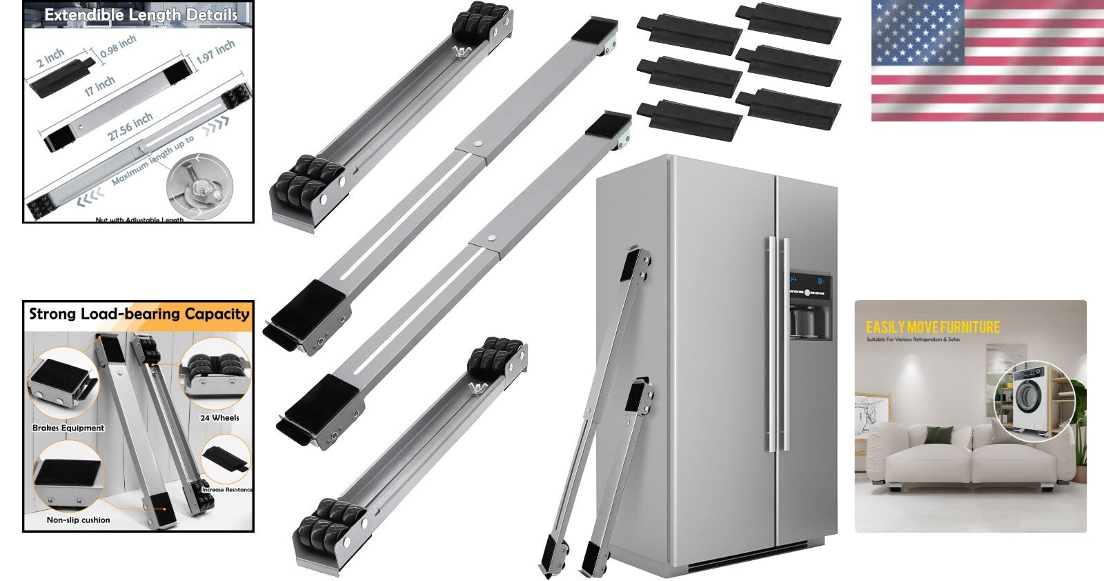 Durable 6 Pcs Appliance Rollers with Brake - Effortless Moving for Up to 660 lbs