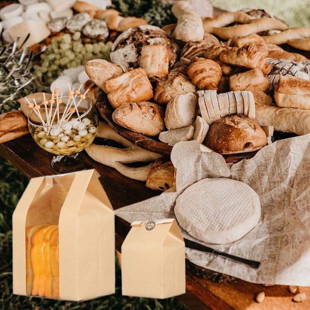 200 Large Kraft Paper Bread Bags with Window for Baking & Gifting - 12.6x8.3x4.0