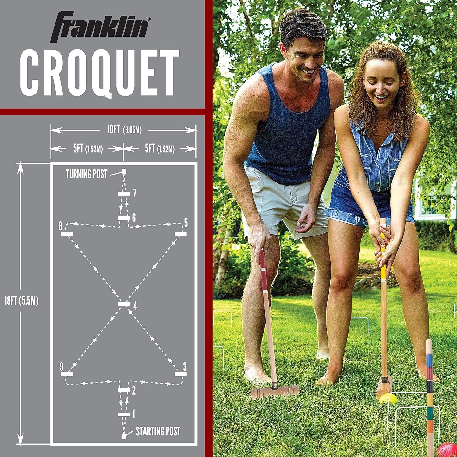 Durable 6-Player Croquet Set with Wooden Mallets & Carrying Case Included