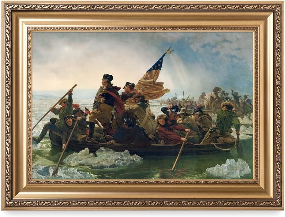Framed Emanuel Leutze 'Washington Crossing the Delaware' Giclee Art – 30x22