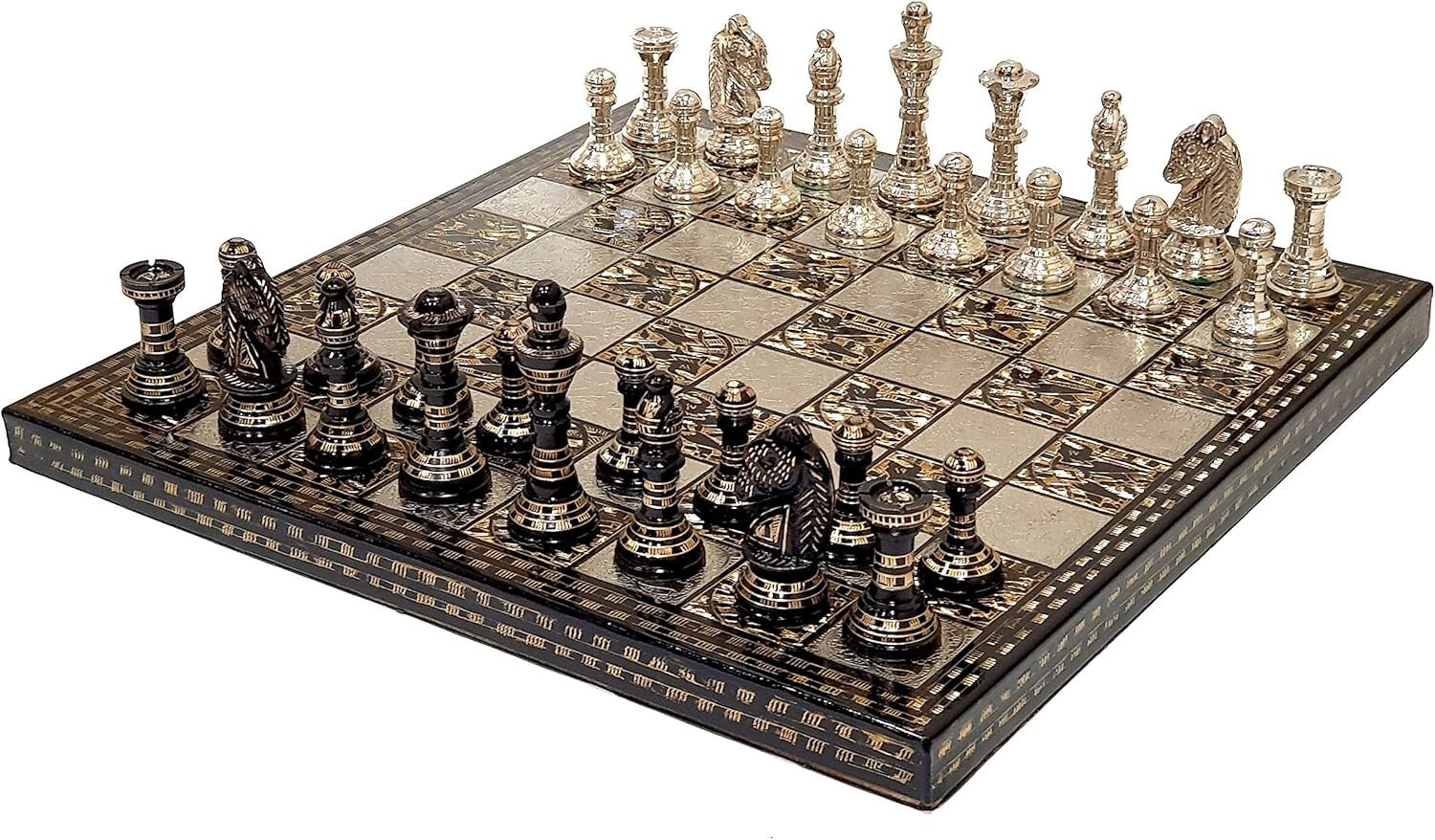 Artisan 12" x 12" Brass Chess Board with Durable Wooden Base & 100% Brass Pieces