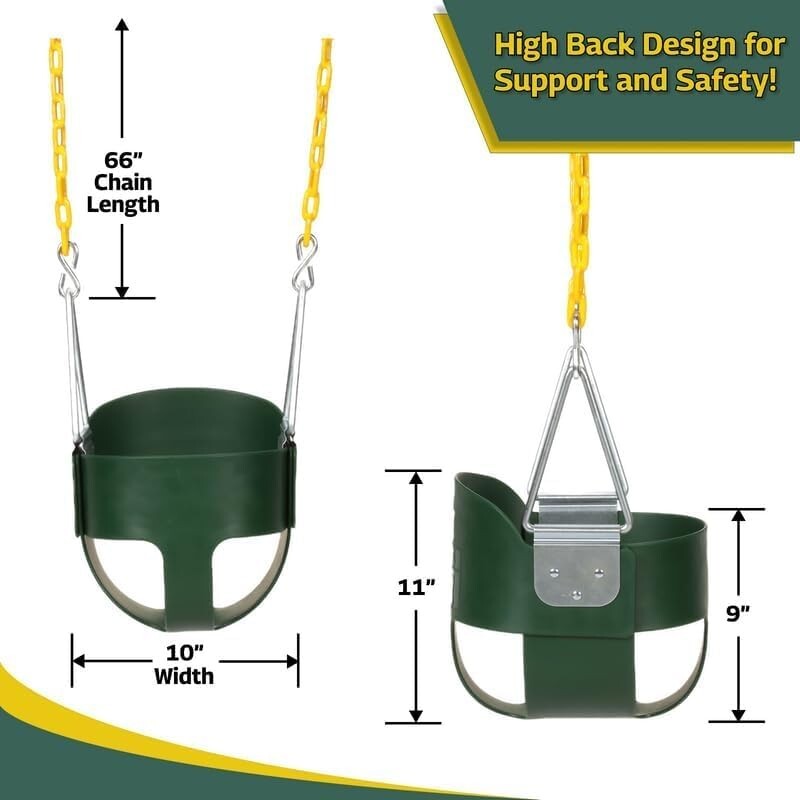 Durable Green Full Bucket Swing for Toddlers - Rust-Resistant, Fully Assembled