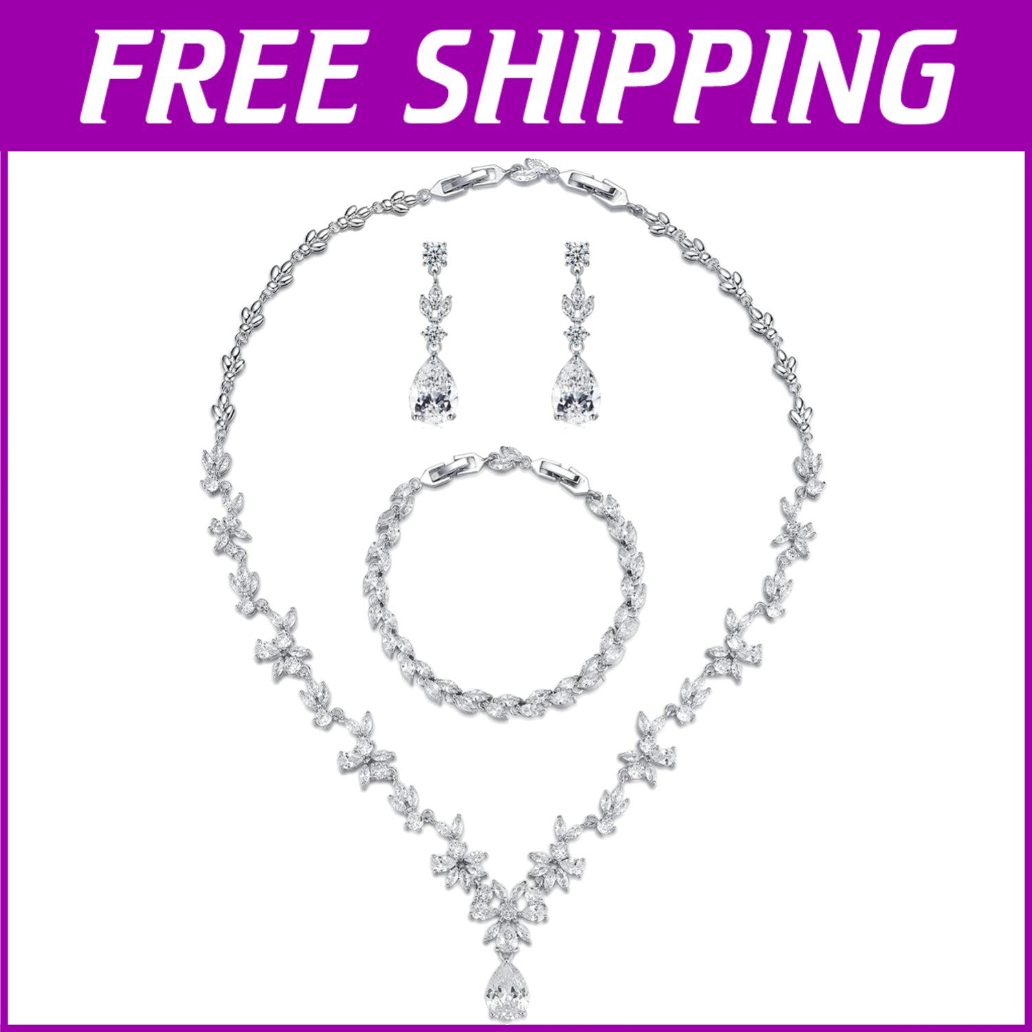 Bridal Jewelry Set for Women: Necklace, Earrings & Bracelet for Special Events
