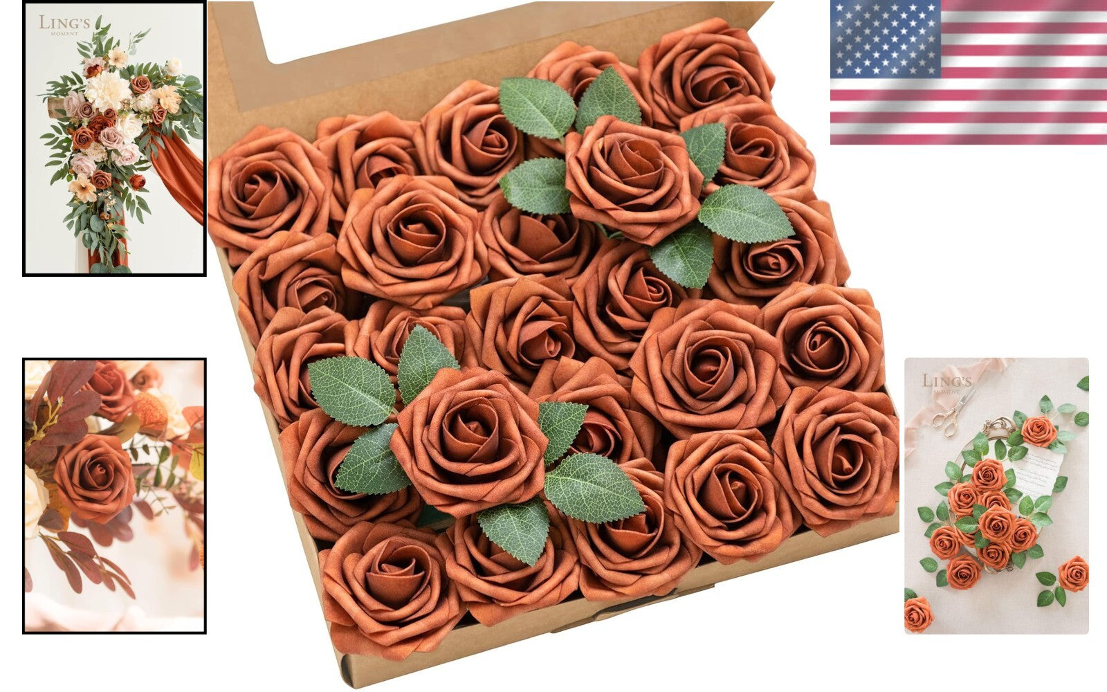 Realistic 50pcs Burnt Orange Artificial Roses – Perfect for DIY Bouquets