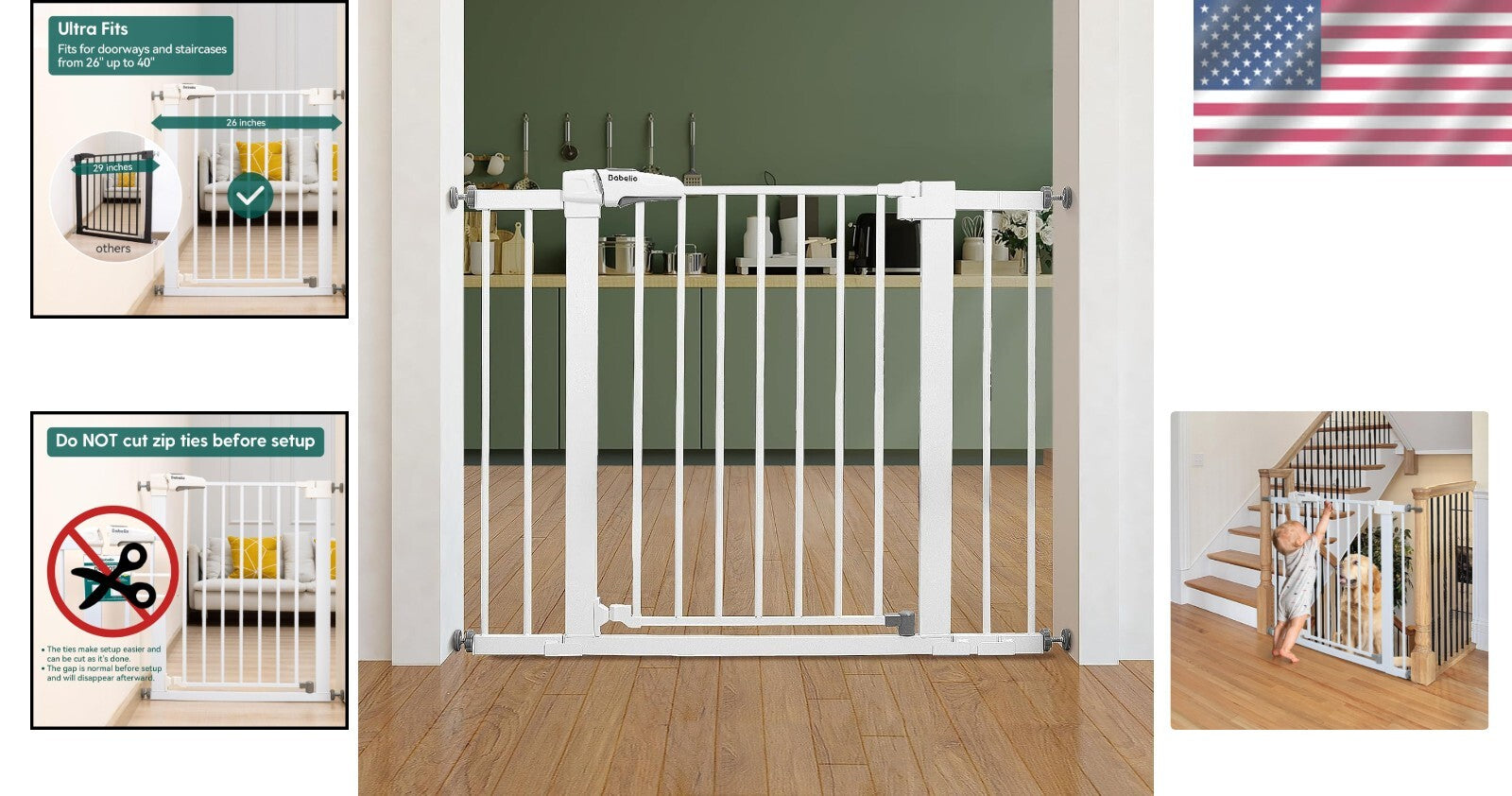 Adjustable Pressure Mounted Baby Gate: Fits Narrow & Wide Openings, 30'' Tall