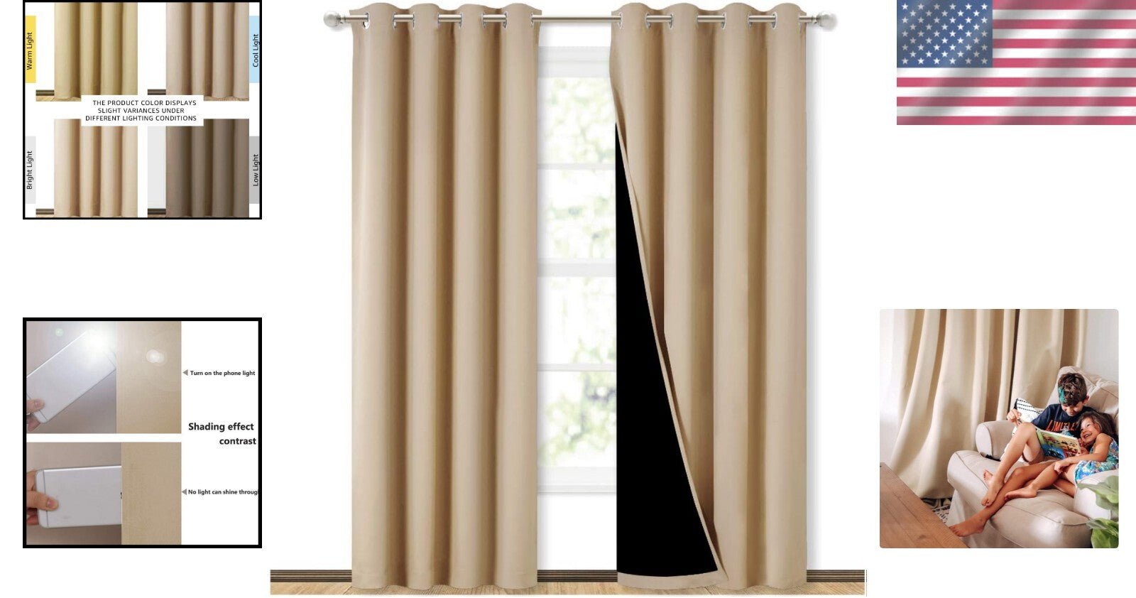 Elegant Biscotti Beige Blackout Drapes - Noise Reducing, Insulated Window Panels