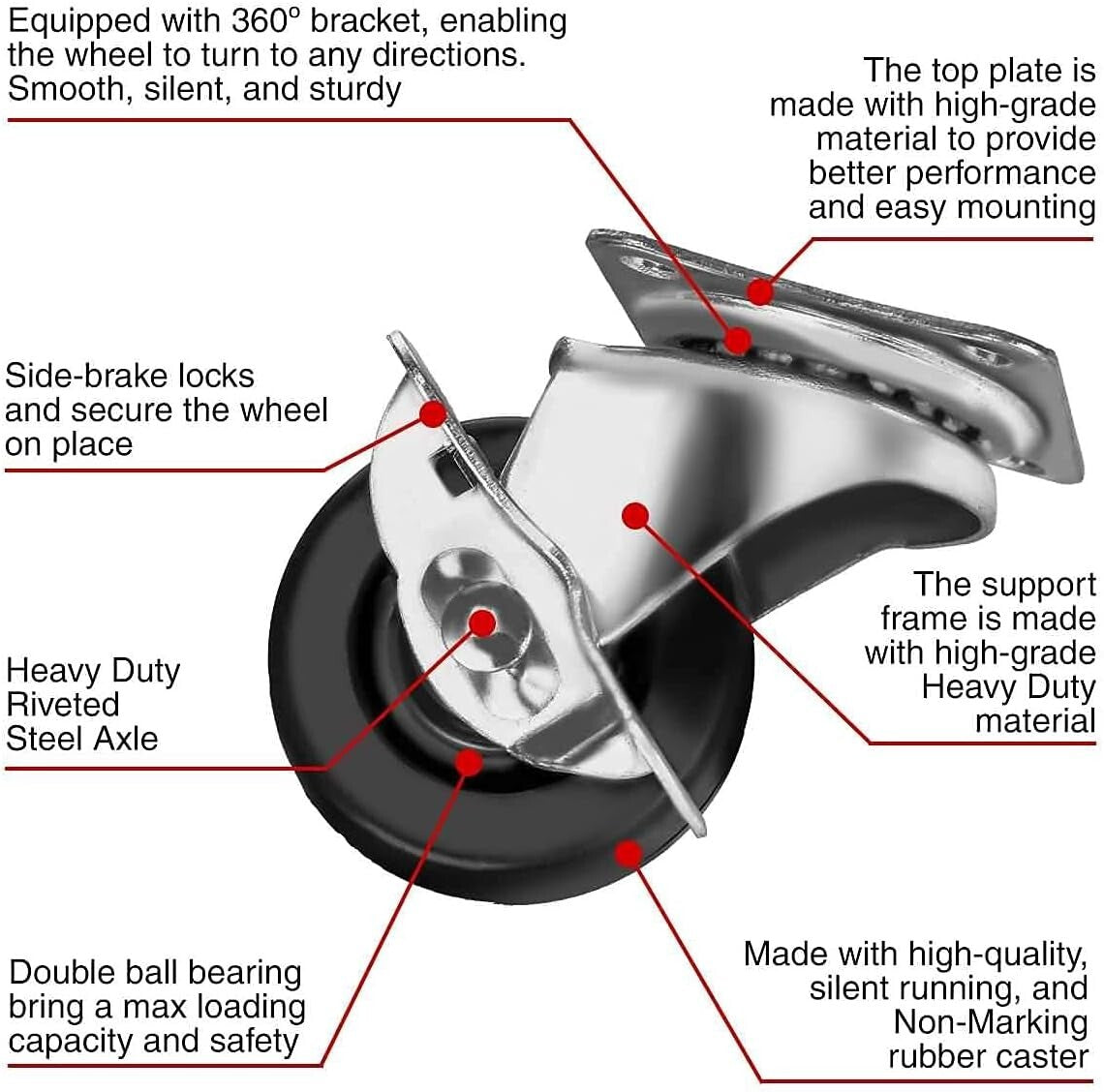 Durable 2" Swivel Casters with Brake - Ultimate Mobility Solution 48 Pcs