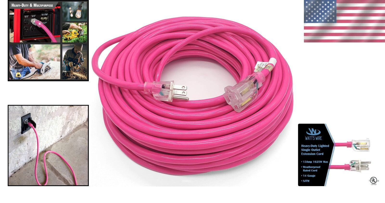 Durable 100 ft Pink 14 Gauge Extension Cord - Perfect for Appliances & Tools