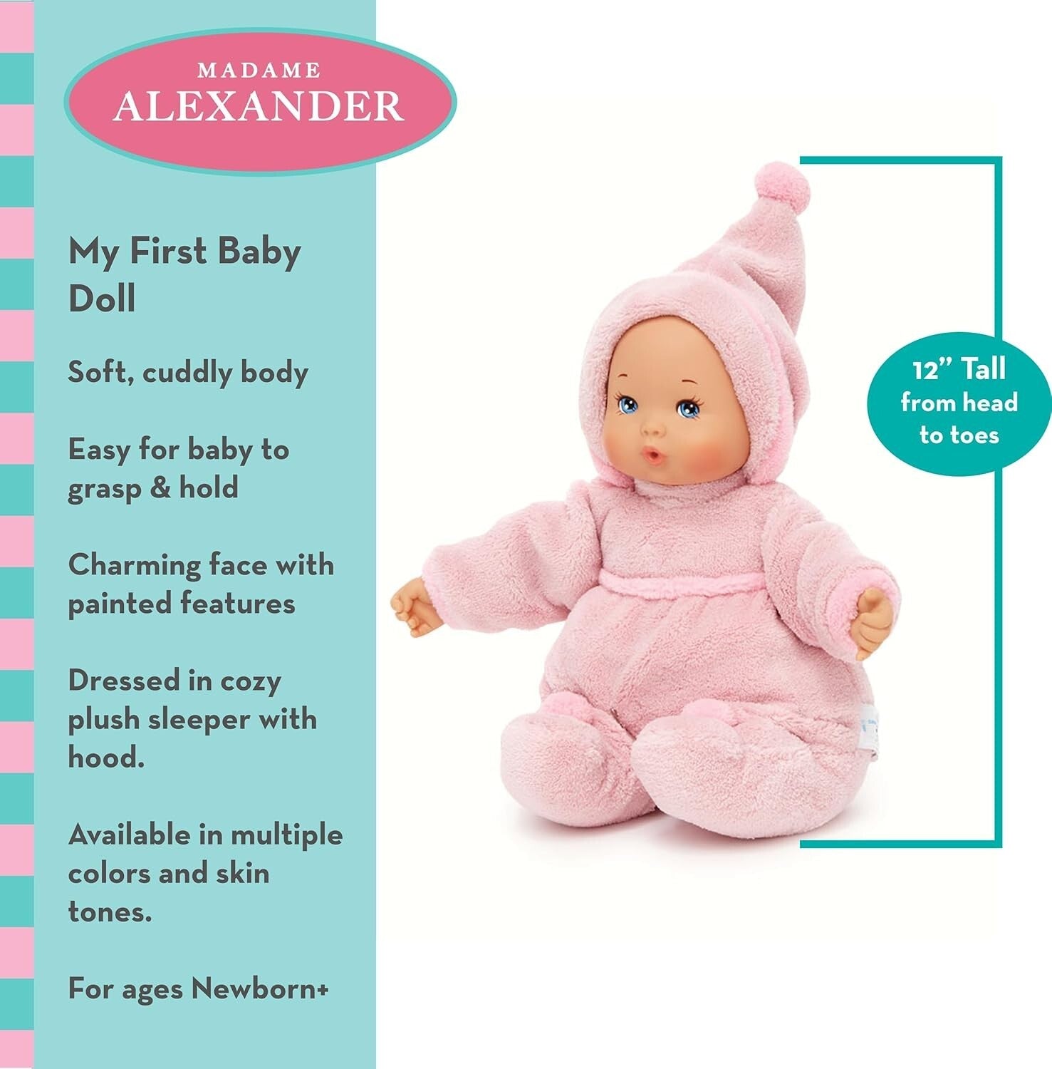 Light Skin Tone 12-Inch Baby Doll in Snuggly Pink Sleeper - Perfect Gift