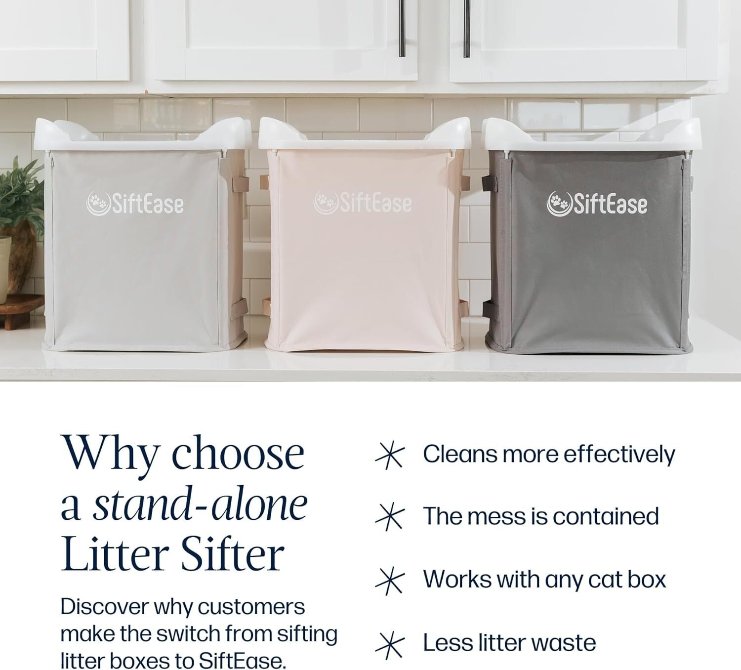 Light Grey Cat Litter Sifter - SiftEase with Deep Basket for Multi-Cat Homes