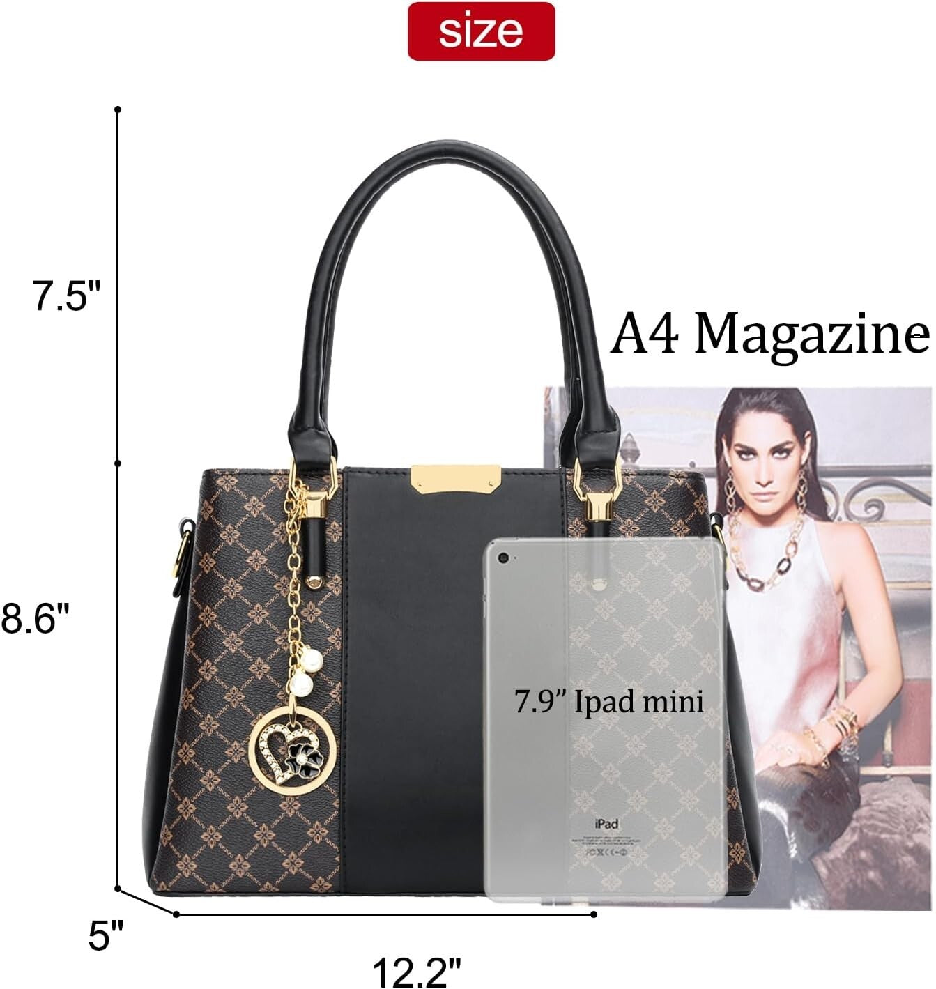 Elegant Floral Vegan Leather Handbag with 3 Zippered Compartments for Women