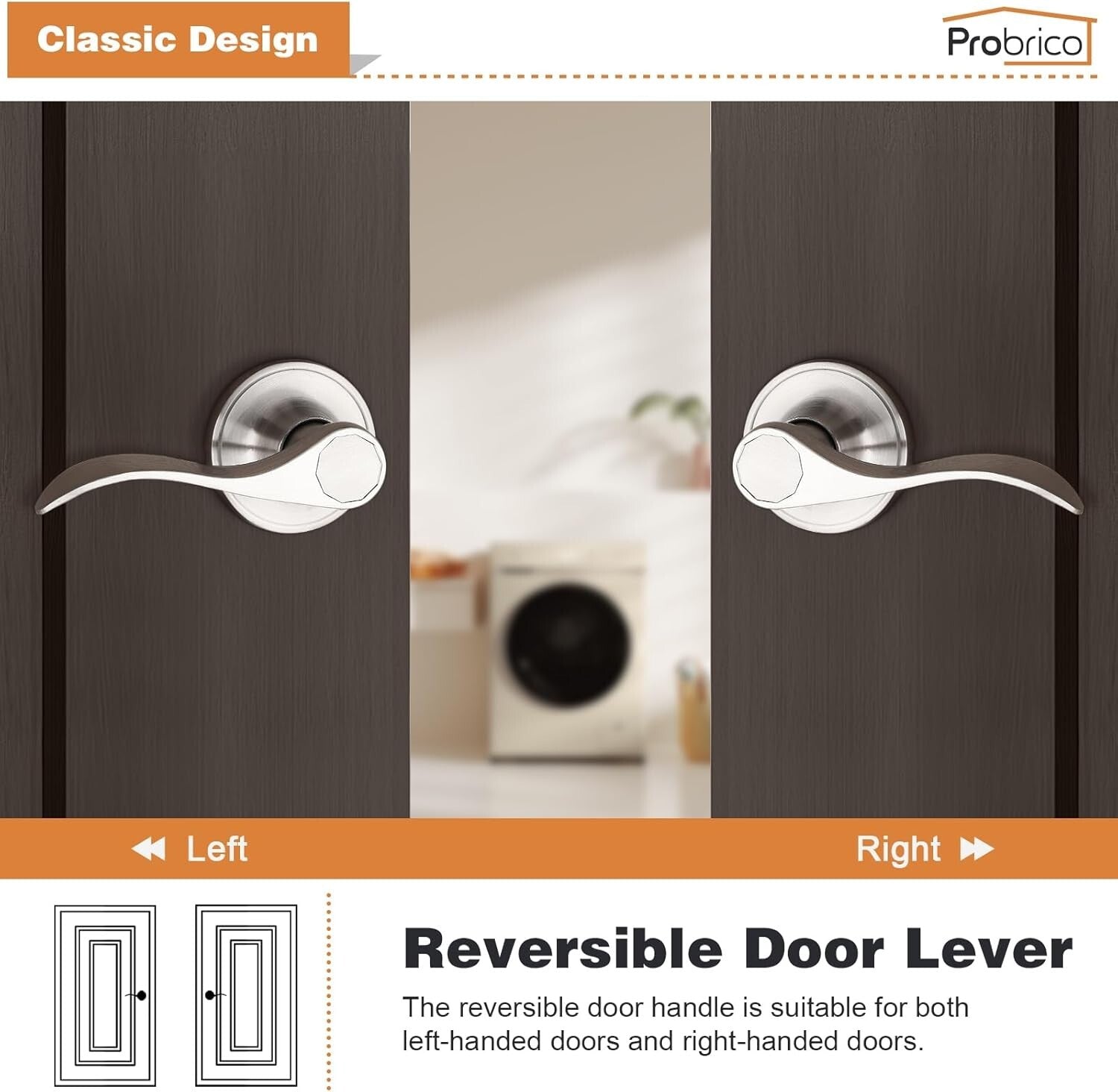 Easy Install Satin Nickel Door Levers - 5 Pack Modern Handles for Interiors
