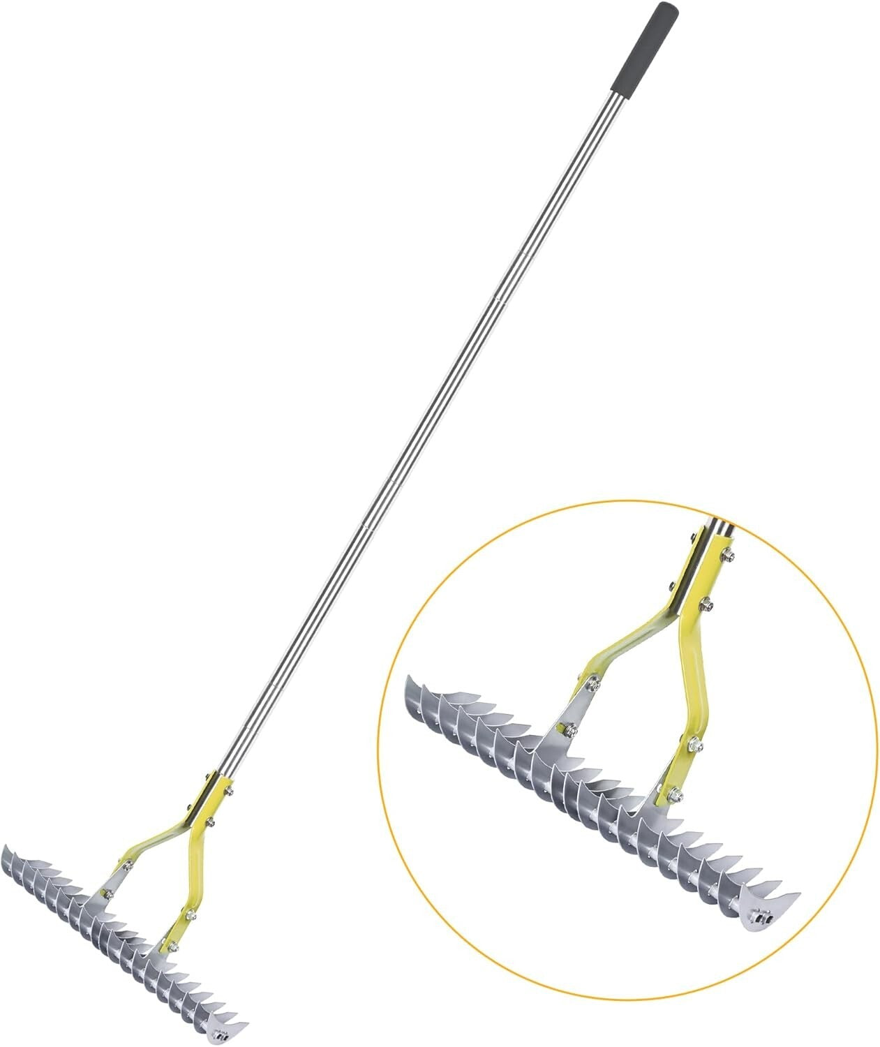 Efficient 15-Inch Thatching Rake with Stainless Steel Handle for Garden Care