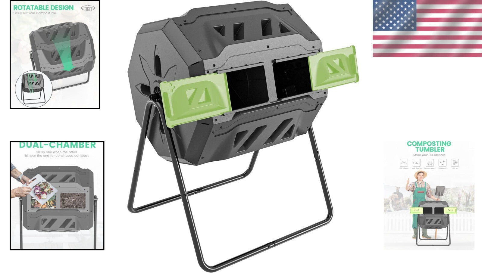 Advanced Dual Chamber Composter - 43 Gallon Tumbler with Convenient Access