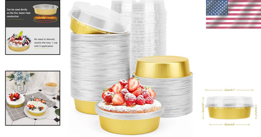 Bulk 100 Mini Cake & Tart Pans - Golden Disposable Aluminum Pie Tins with Lids