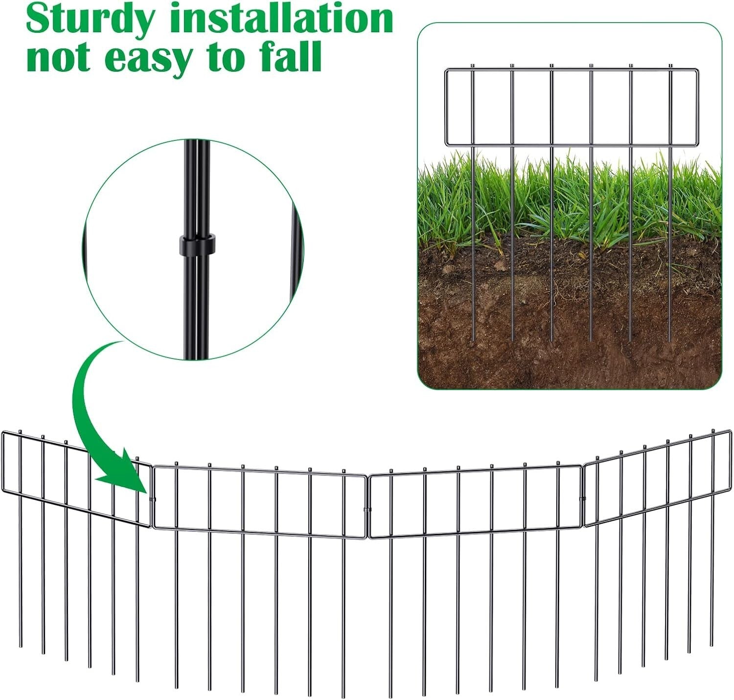 Easy Install Metal Animal Barrier Fence - 25 Panels, 17"H for Garden Protection