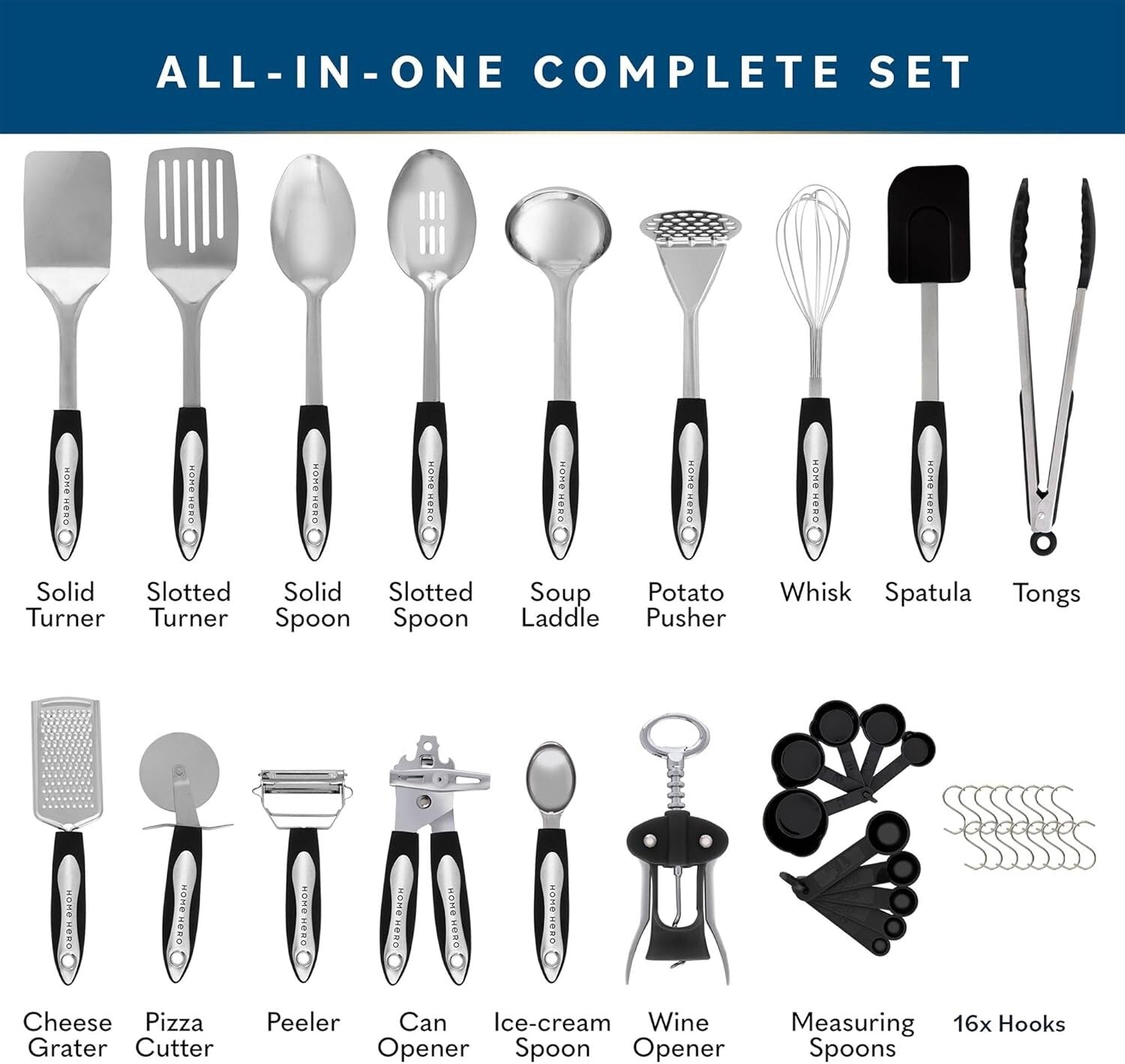 41-Piece Stainless Steel Kitchen Utensils Set - Heat Resistant, Nonstick Gadgets