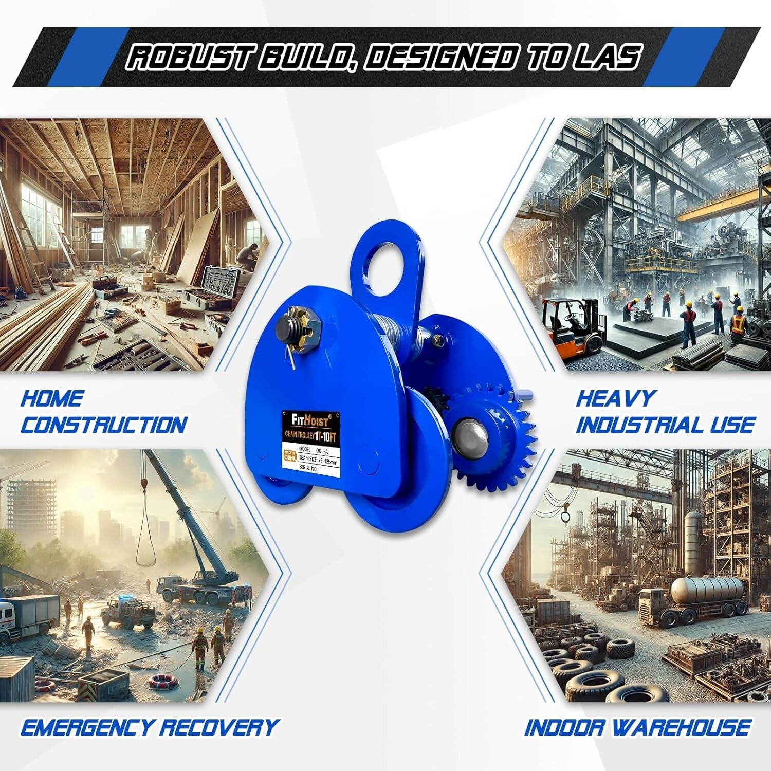 1 Ton Heavy-Duty Chain Hoist Trolley - Ideal for Warehouses & Construction Sites